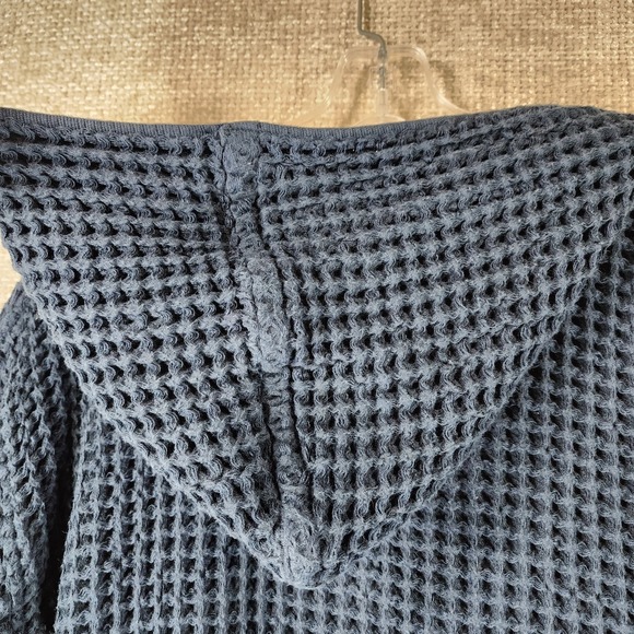 Onsen Waffle Knit 100% Supima Cotton Hooded Robe Unisex M Navy Blue - Picture 8 of 14